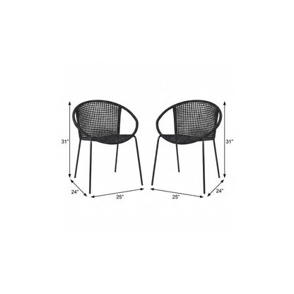 Set of Two 25" Black Metal Outdoor Dining Chair