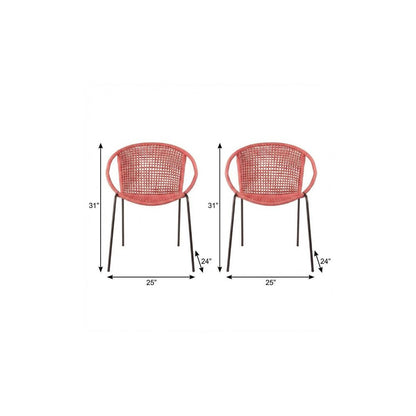 Set of Two 25" Red Metal Outdoor Dining Chair