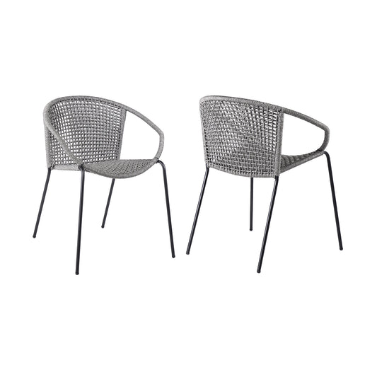 Set of Two 25" Gray Metal Outdoor Dining Chair