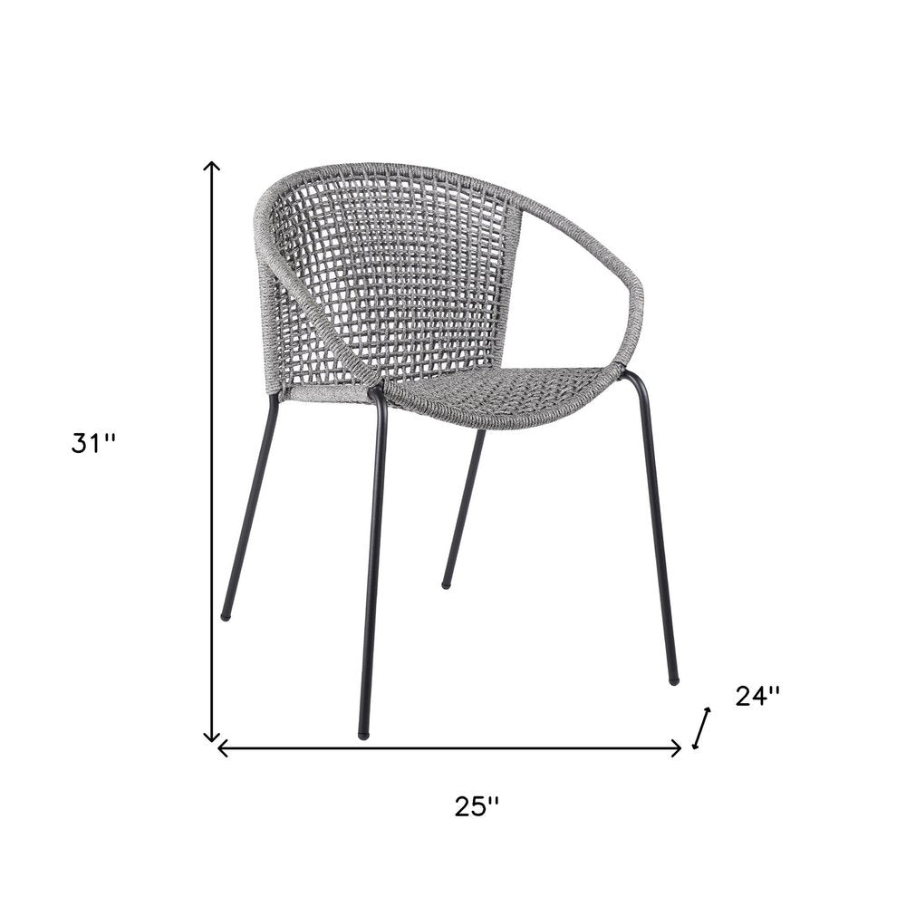 Set of Two 25" Gray Metal Outdoor Dining Chair