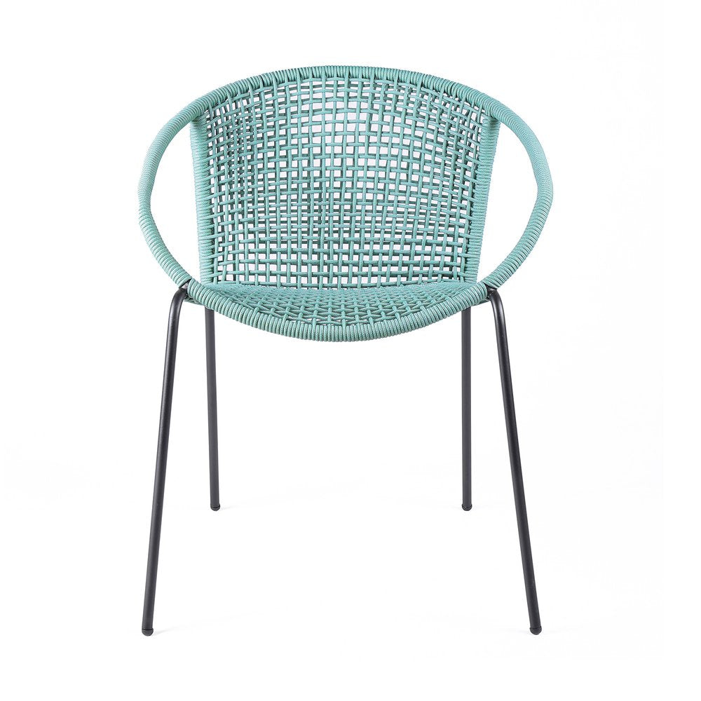Set of Two 25" Green Metal Outdoor Dining Chair