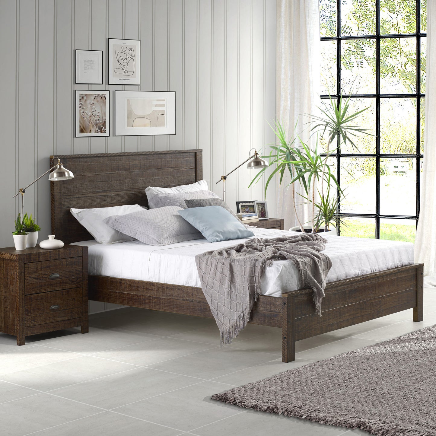 Dark Brown Solid Wood Full Double Bed Frame