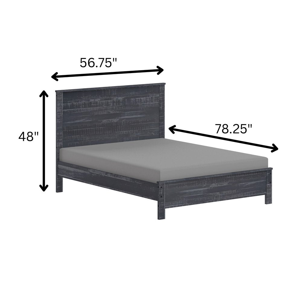Grey solid wood bed frame with headboard and footboard for a full/double mattress.
