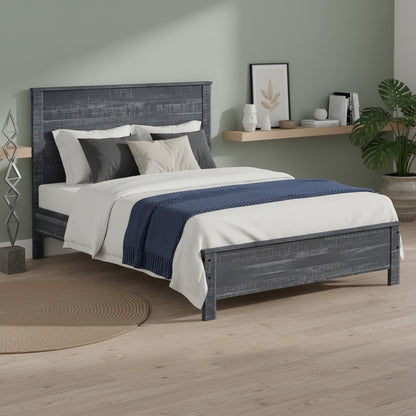 Grey solid wood full double bed frame.