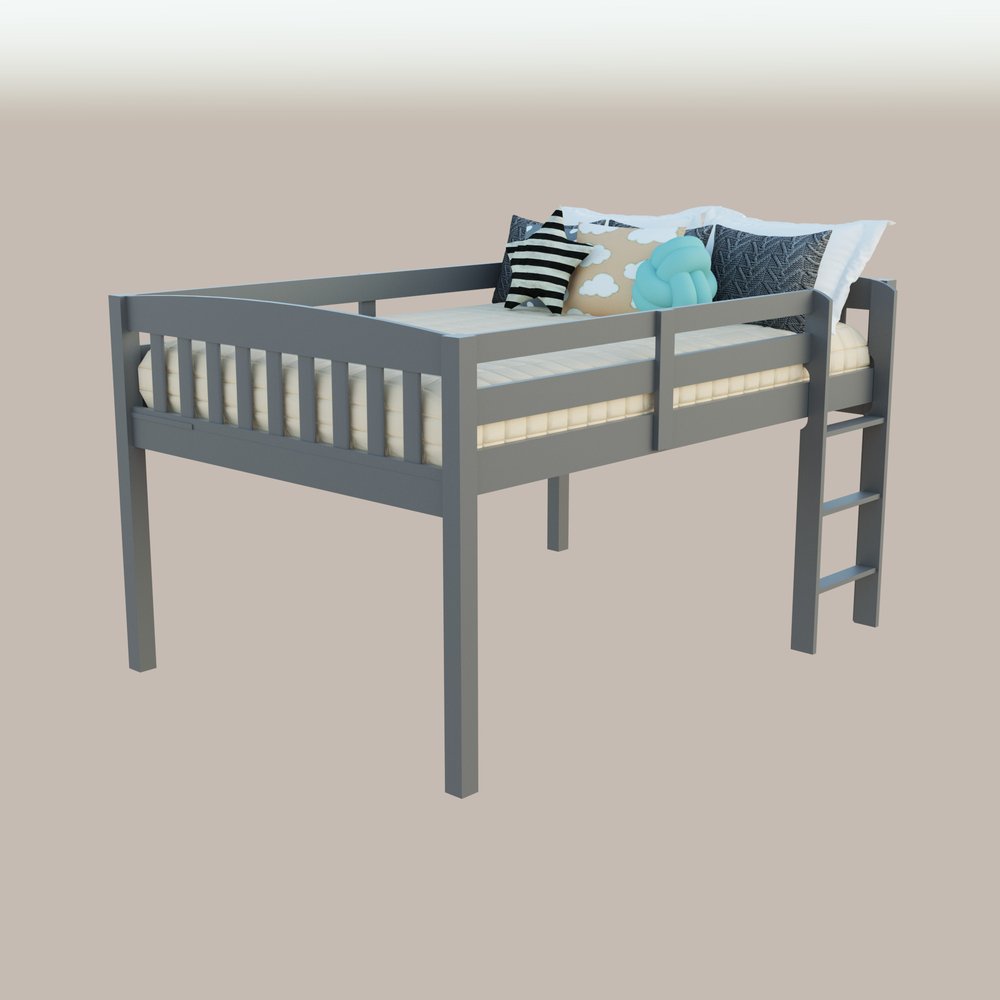 Grey solid wood bed frame for full/double size.