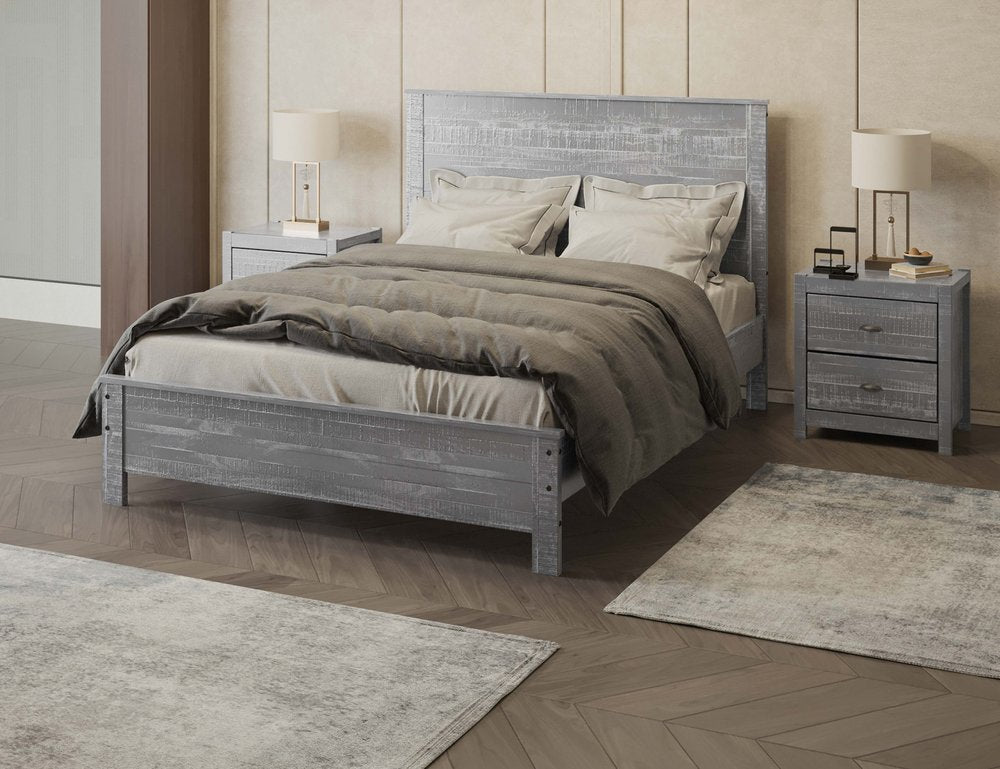 Grey solid wood full double bed frame