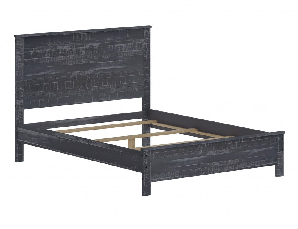 Grey solid wood bed frame for a full/double bed.