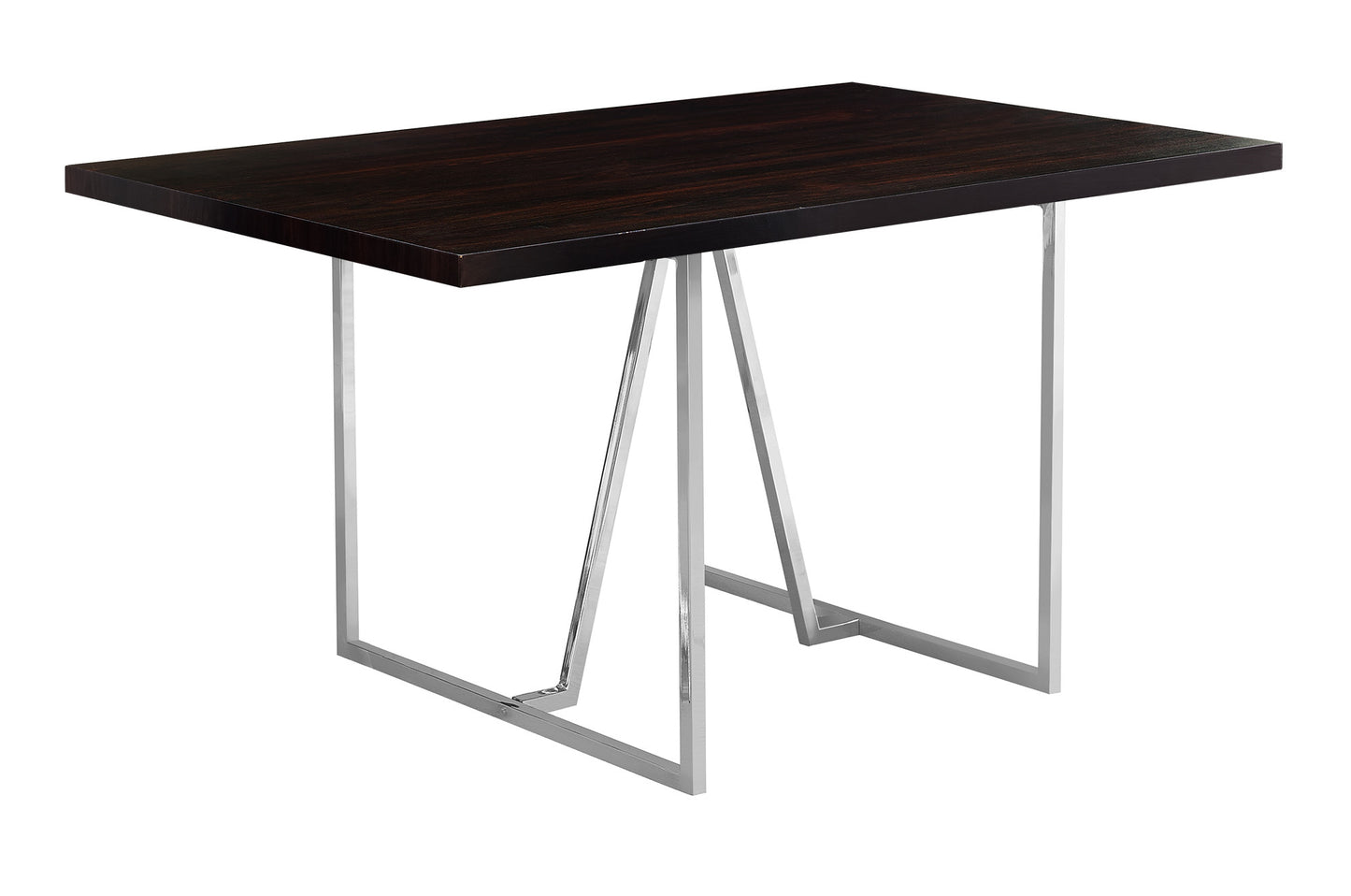 60" Espresso And Silver Metal Dining Table