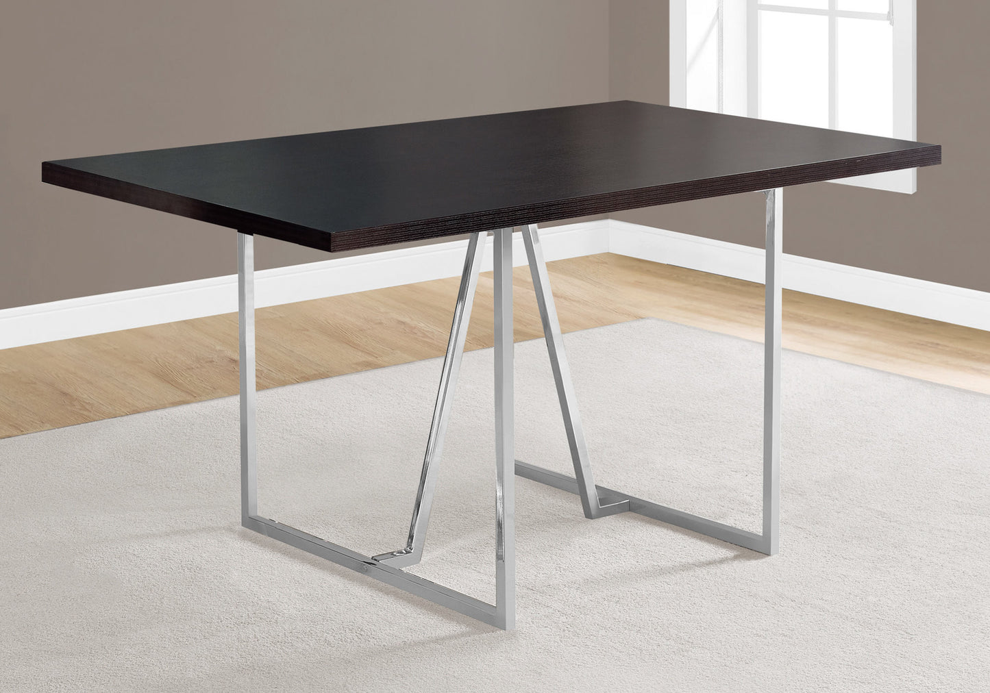 60" Espresso And Silver Metal Dining Table