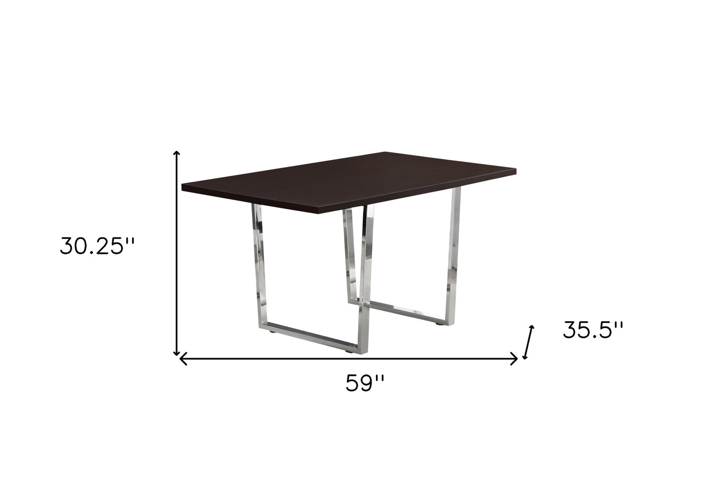 59" Espresso And Silver Solid Wood And Metal Pedestal Base Dining Table