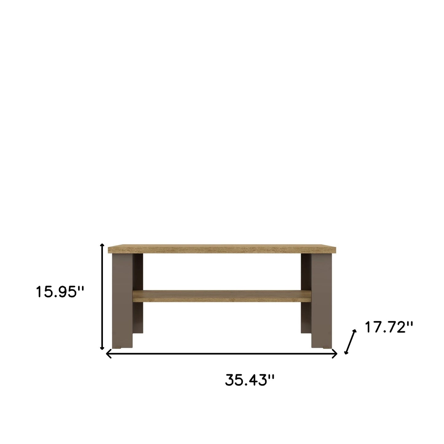 35" Natural And Brown Coffee Table With Shelf