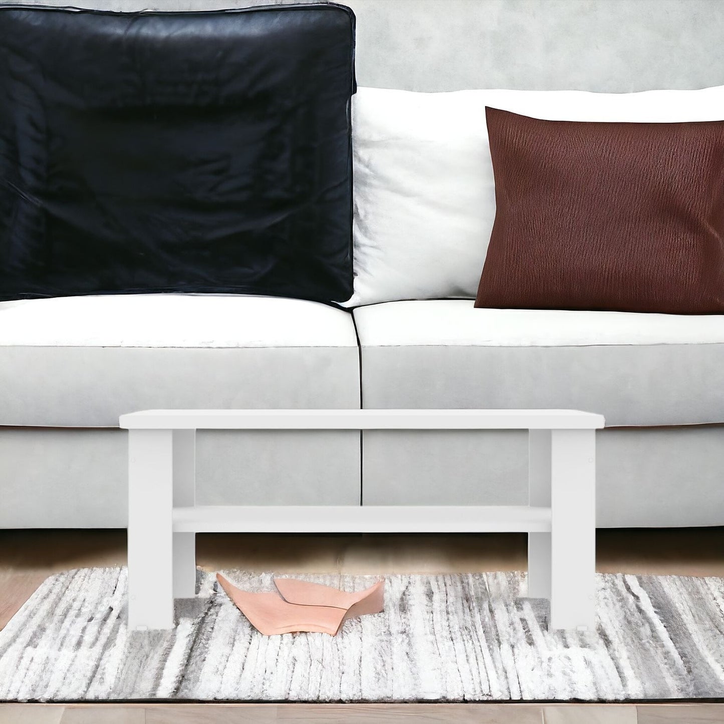 35" White Coffee Table With Shelf