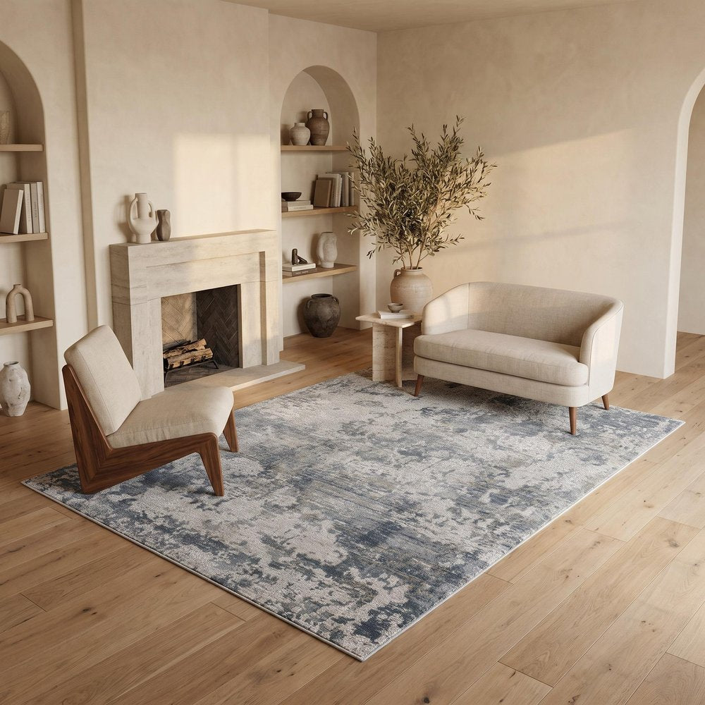 5' X 8' Blue Abstract Power Loom Area Rug