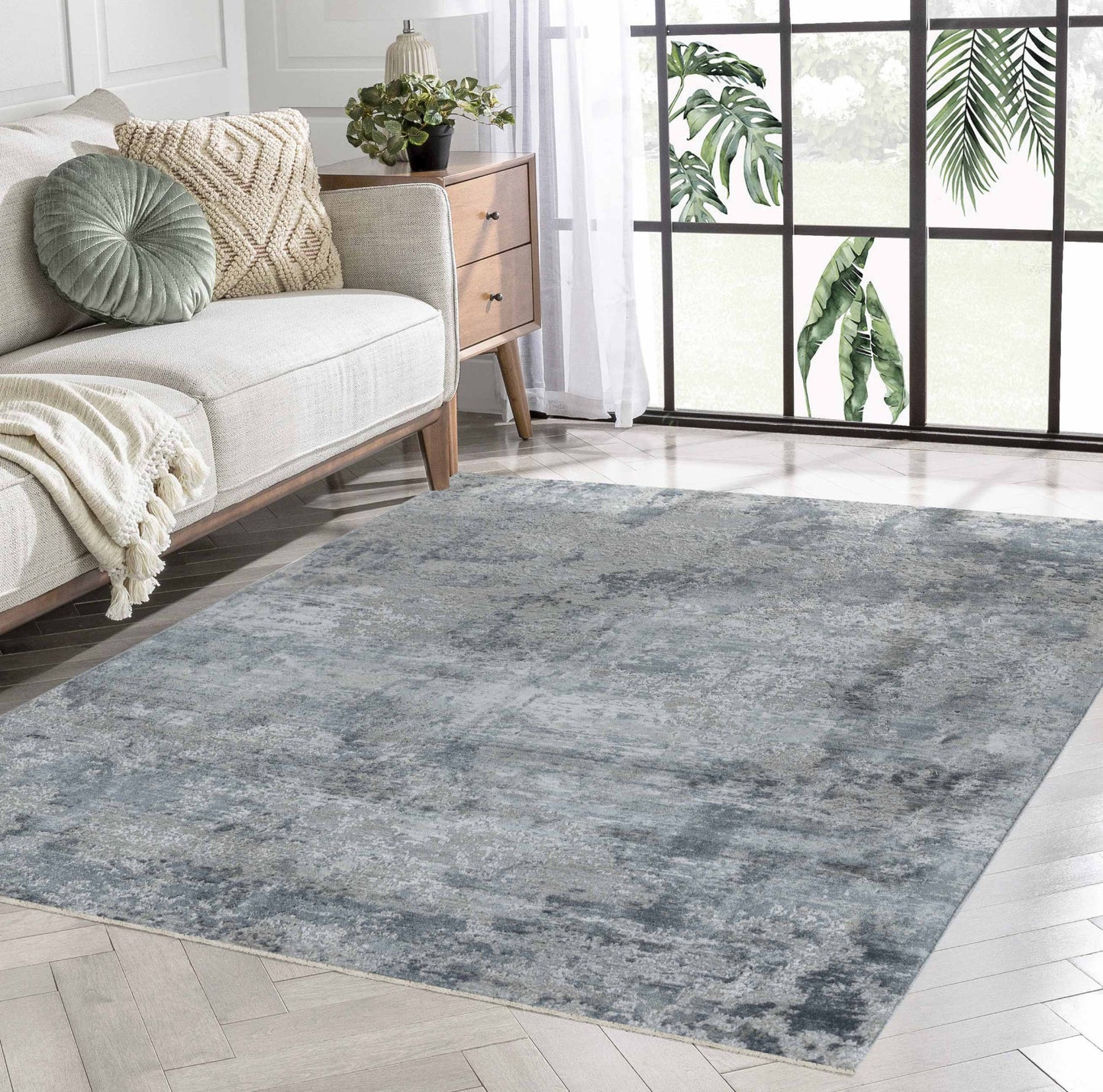 8' X 10' Blue Abstract Power Loom Area Rug