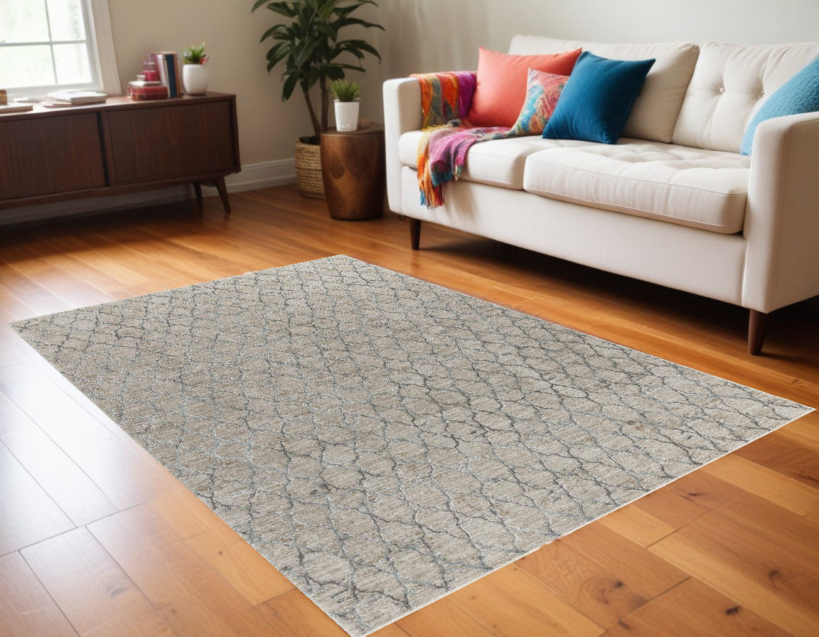 5' X 8' Beige Moroccan Stain Resistant Area Rug