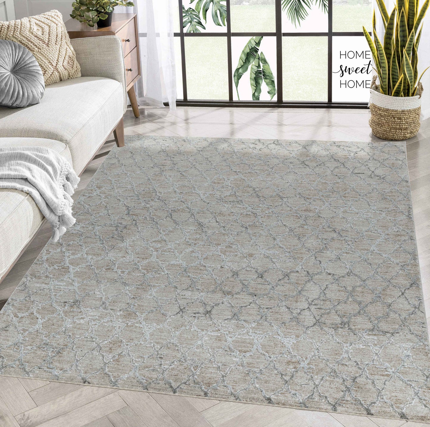 5' X 8' Beige Moroccan Stain Resistant Area Rug