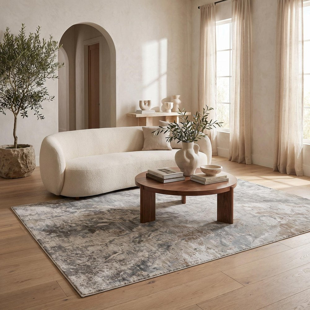 5' X 7' Beige Abstract Power Loom Area Rug