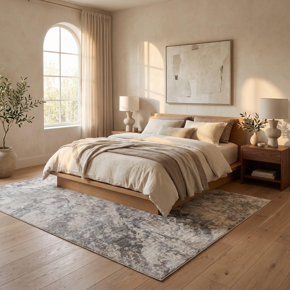 5' X 7' Beige Abstract Power Loom Area Rug