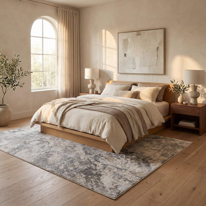 5' X 7' Beige Abstract Power Loom Area Rug