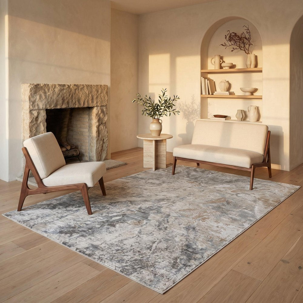 5' X 7' Beige Abstract Power Loom Area Rug