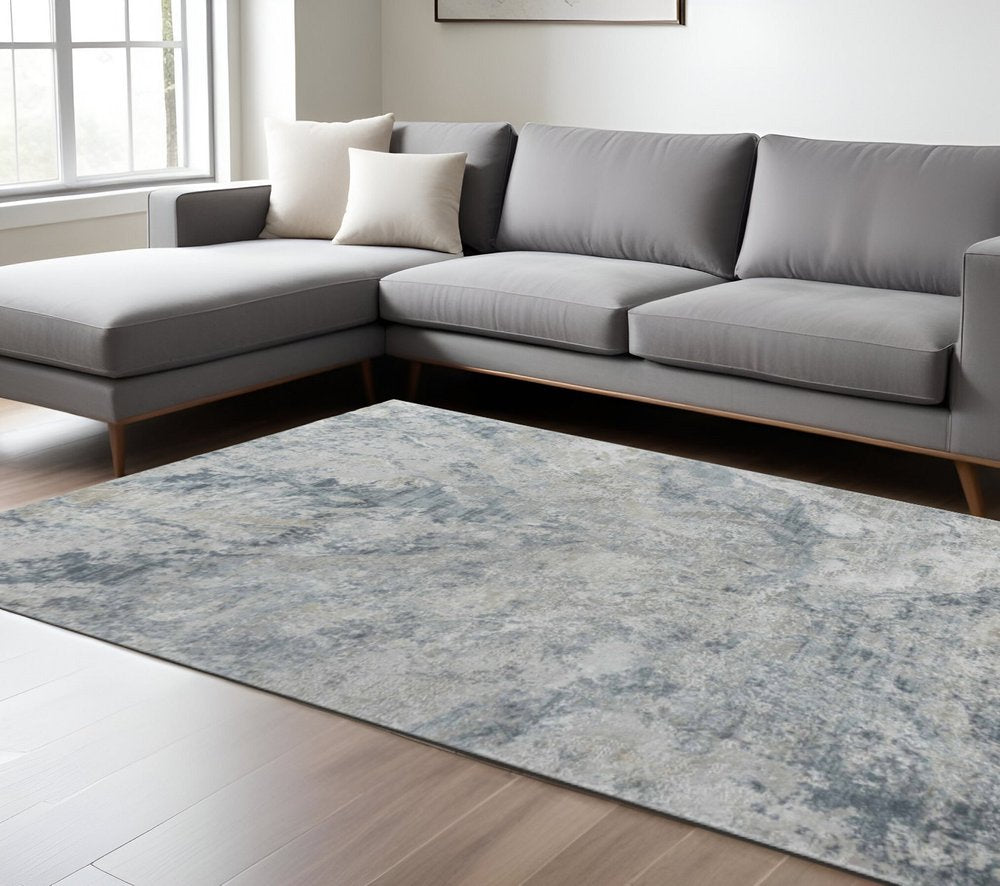 8' X 10' Blue Gray Abstract Power Loom Area Rug
