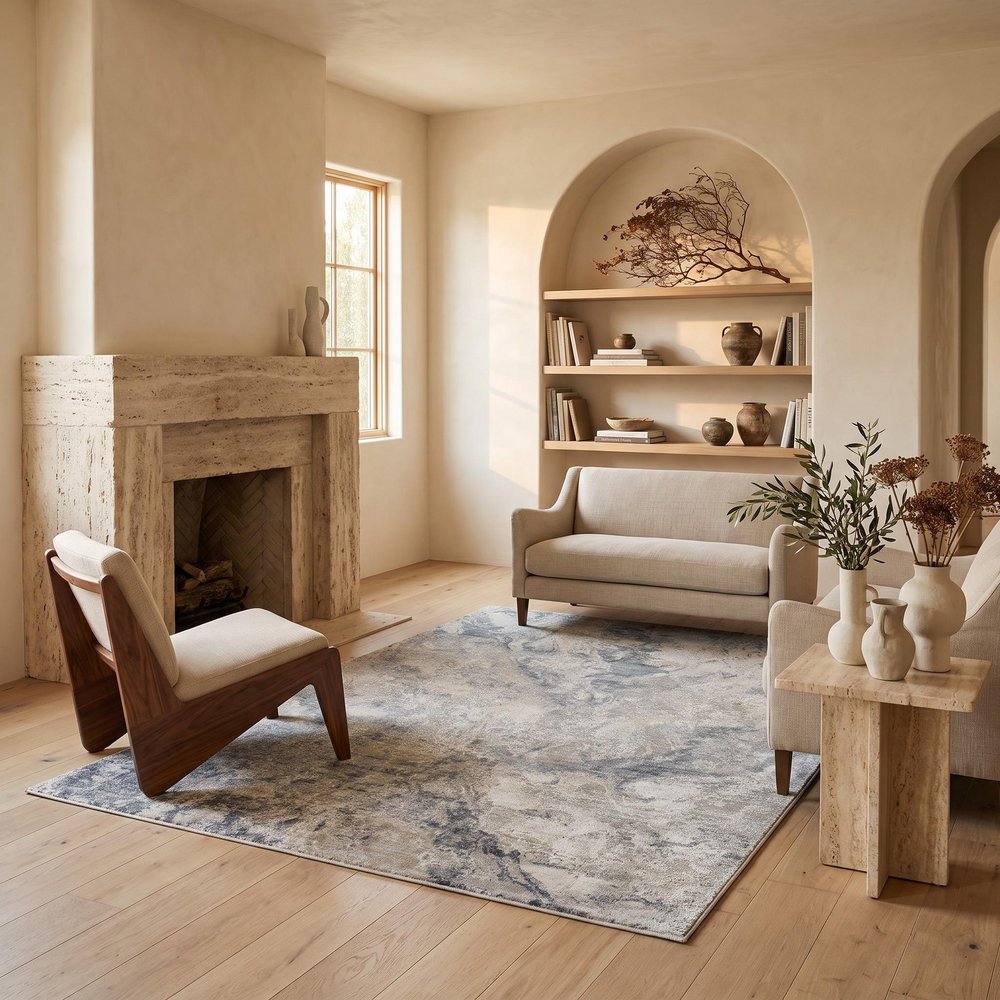 8' X 10' Blue Gray Abstract Power Loom Area Rug