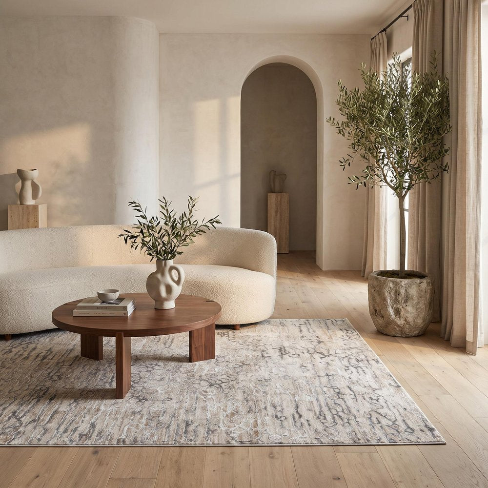 5' X 8' Beige Abstract Stain Resistant Area Rug