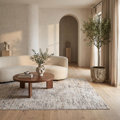 5' X 8' Beige Abstract Stain Resistant Area Rug
