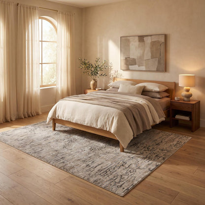 5' X 8' Beige Abstract Stain Resistant Area Rug