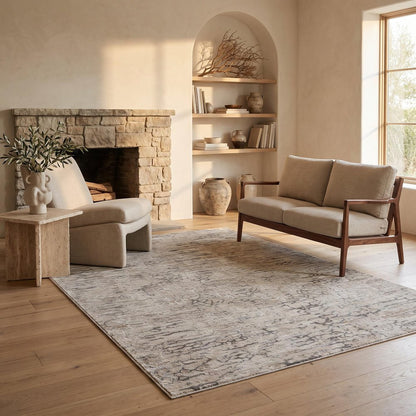 5' X 8' Beige Abstract Stain Resistant Area Rug