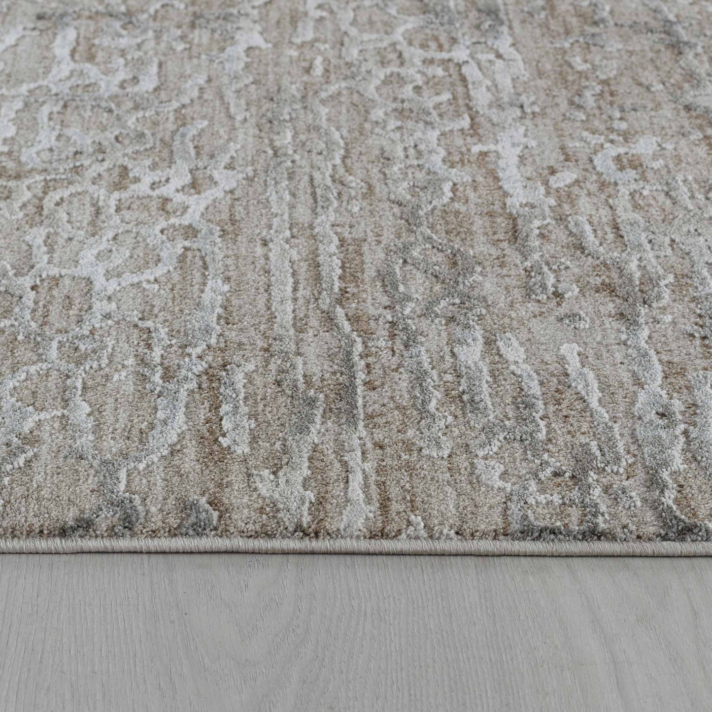 5' X 8' Beige Abstract Stain Resistant Area Rug