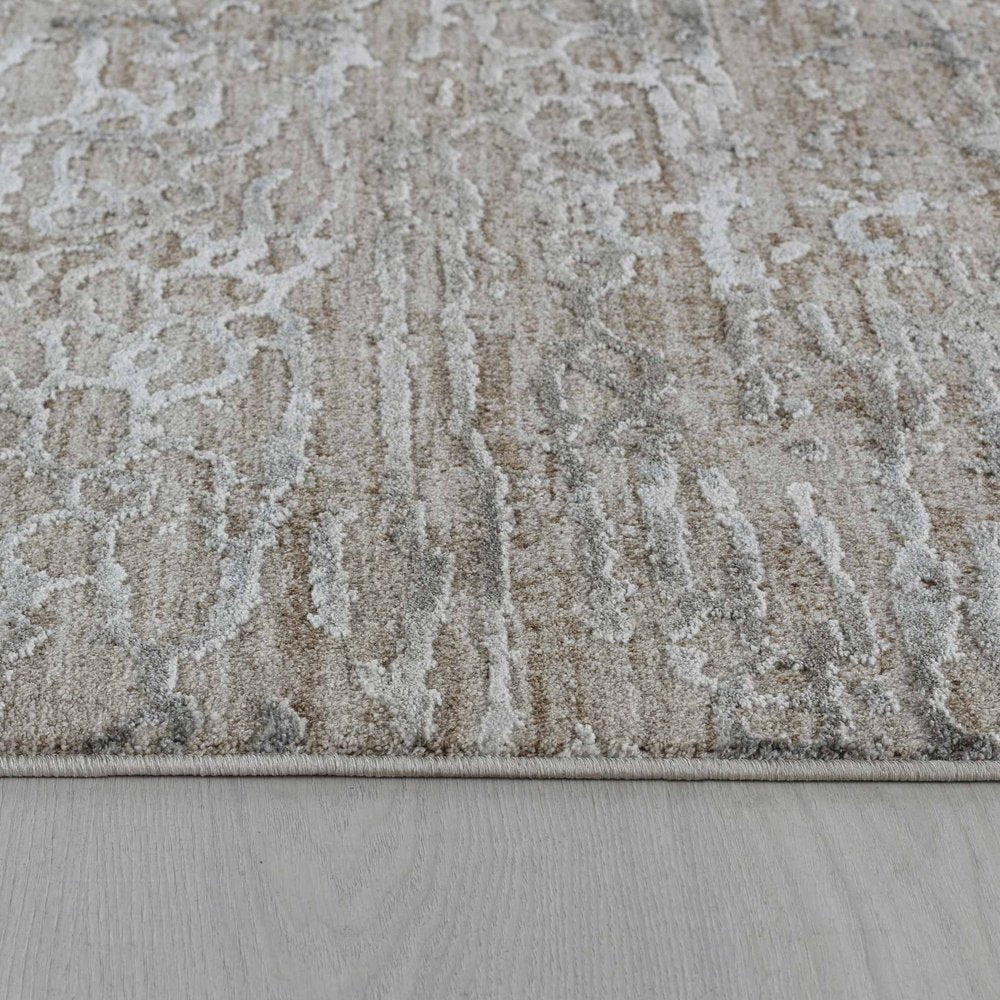 5' X 8' Beige Abstract Stain Resistant Area Rug