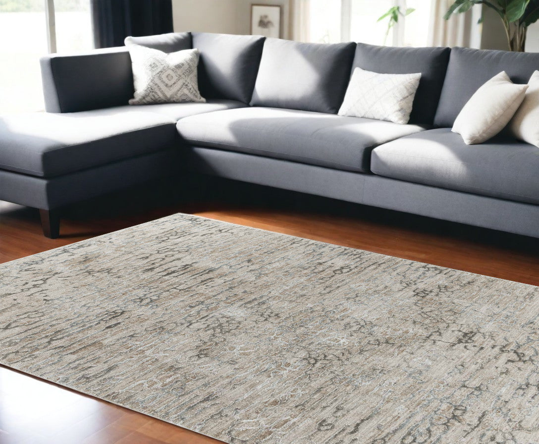 8' X 10' Beige Abstract Stain Resistant Area Rug