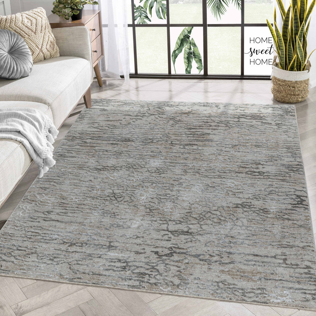 8' X 10' Beige Abstract Stain Resistant Area Rug