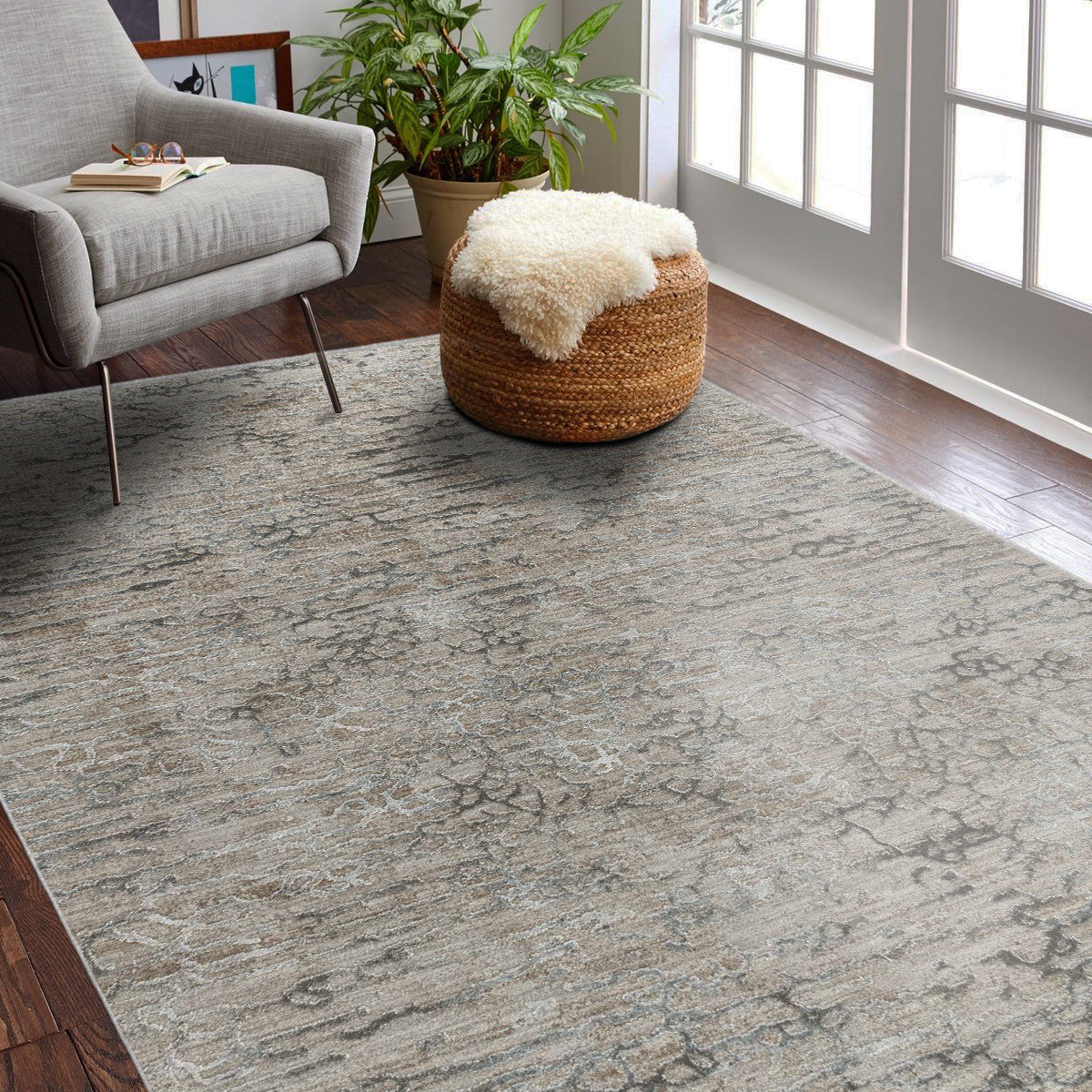 9' X 12' Beige Abstract Stain Resistant Area Rug