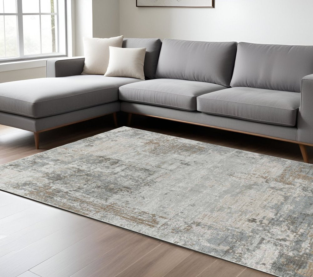8' X 10' Beige And Gray Abstract Area Rug
