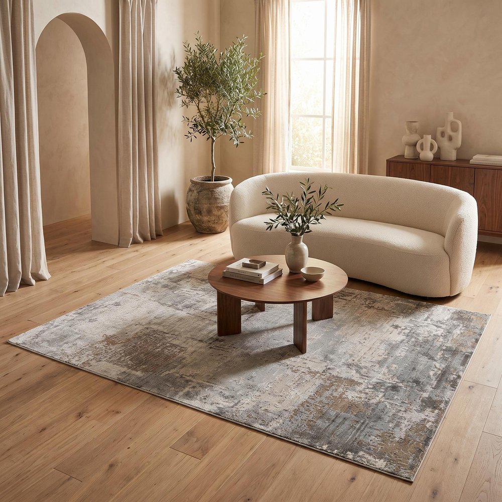 8' X 10' Beige And Gray Abstract Area Rug