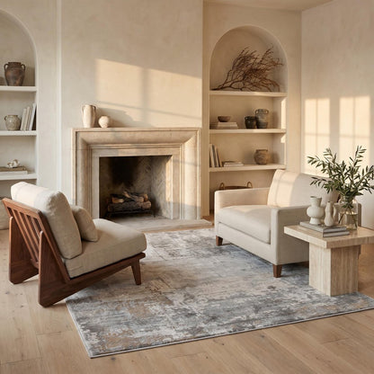 8' X 10' Beige And Gray Abstract Area Rug