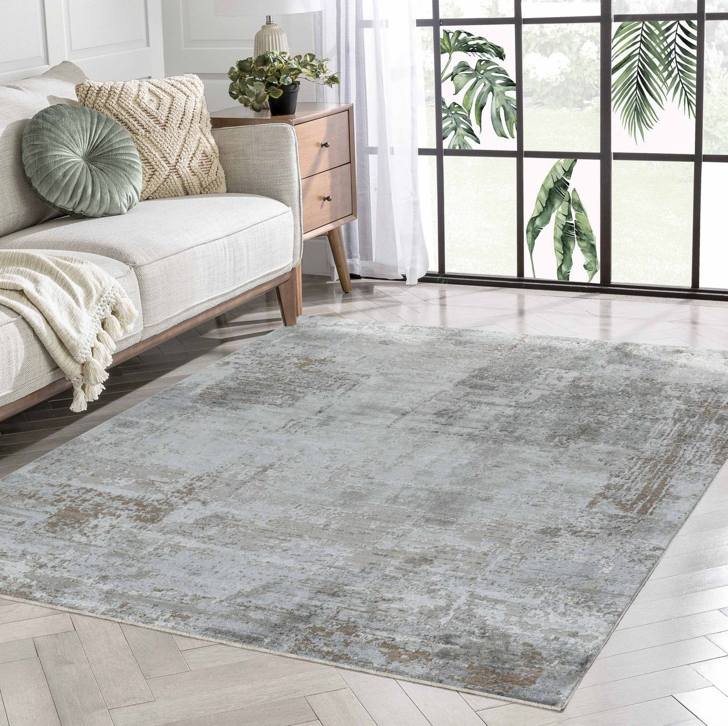 8' X 10' Beige Abstract Power Loom Stain Resistant Area Rug