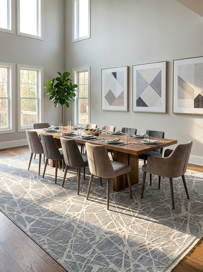 9' X 12' Turquoise Abstract Power Loom Stain Resistant Area Rug