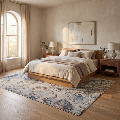5' X 8' Beige and Blue Abstract Power Loom Area Rug