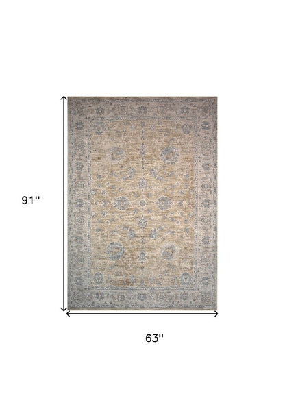 5' X 8' Gold Southwestern Power Loom Stain Resistant Area Rug
