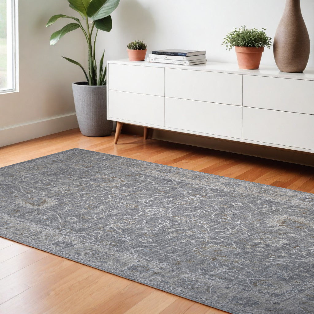 8' X 10'  Blue Gray Southwestern Floral Stain Resistant Area Rug