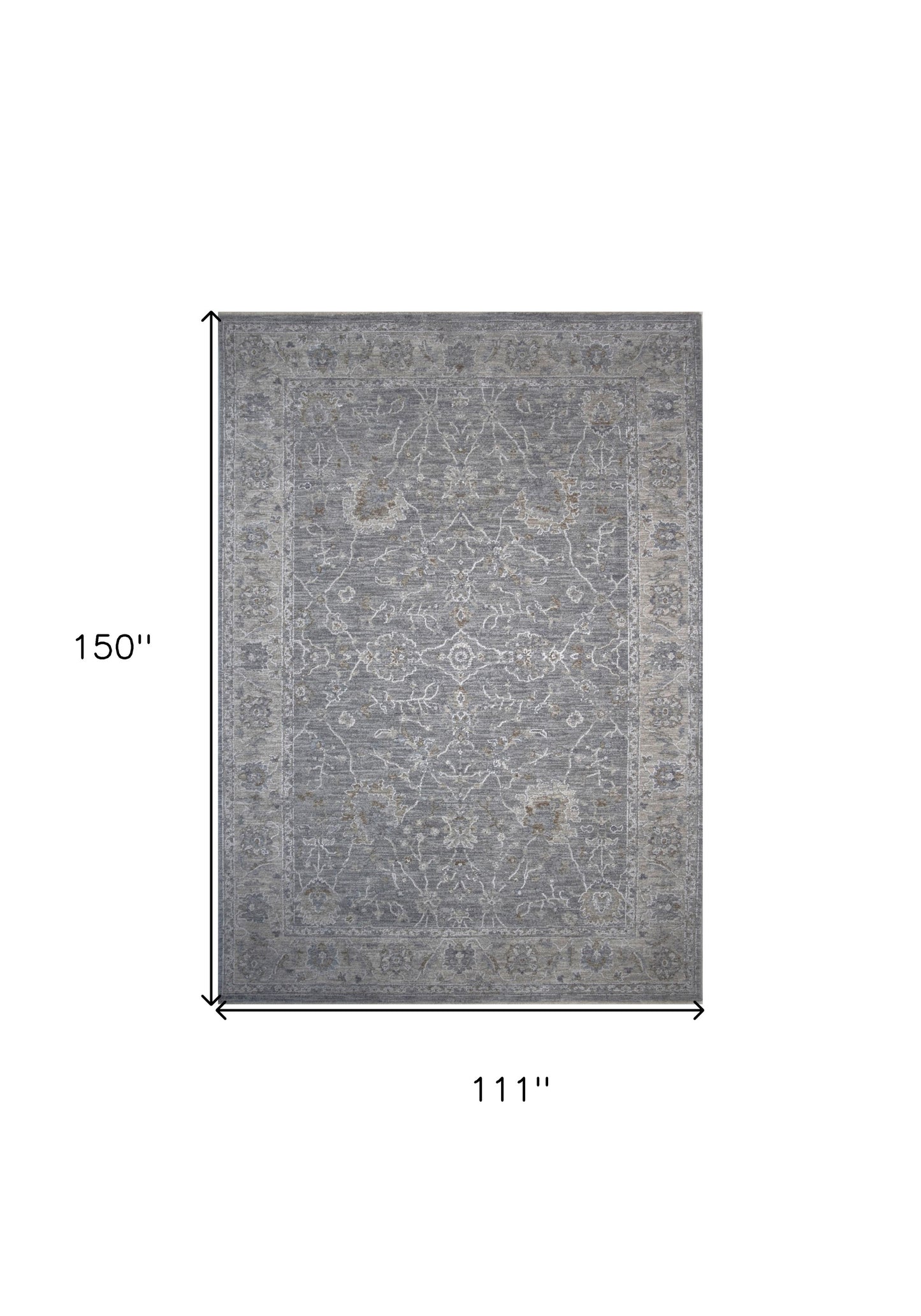 9' X 12' Blue Gray Southwestern Floral Stain Resistant Area Rug