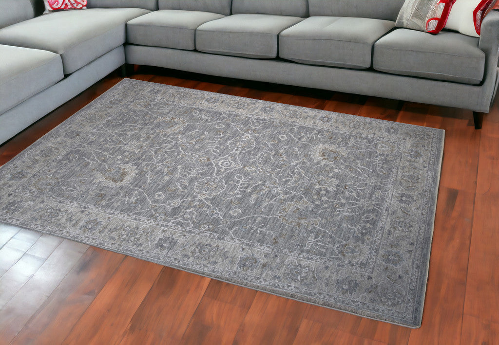 9' X 12' Blue Gray Southwestern Floral Stain Resistant Area Rug