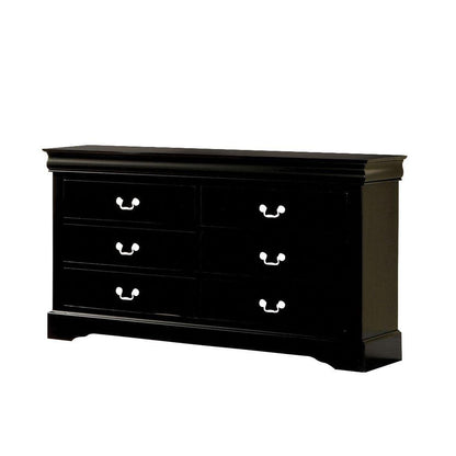 60" Black Wood Six Drawer Double Dresser