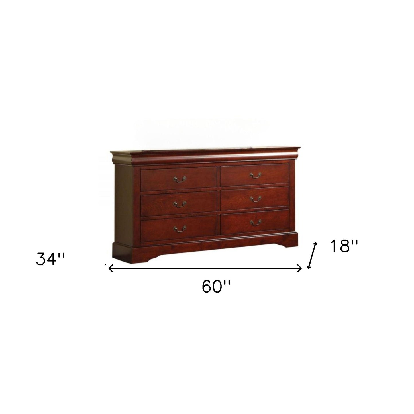 60" Brown Solid and Manufactured Wood Six Drawer Double Dresser