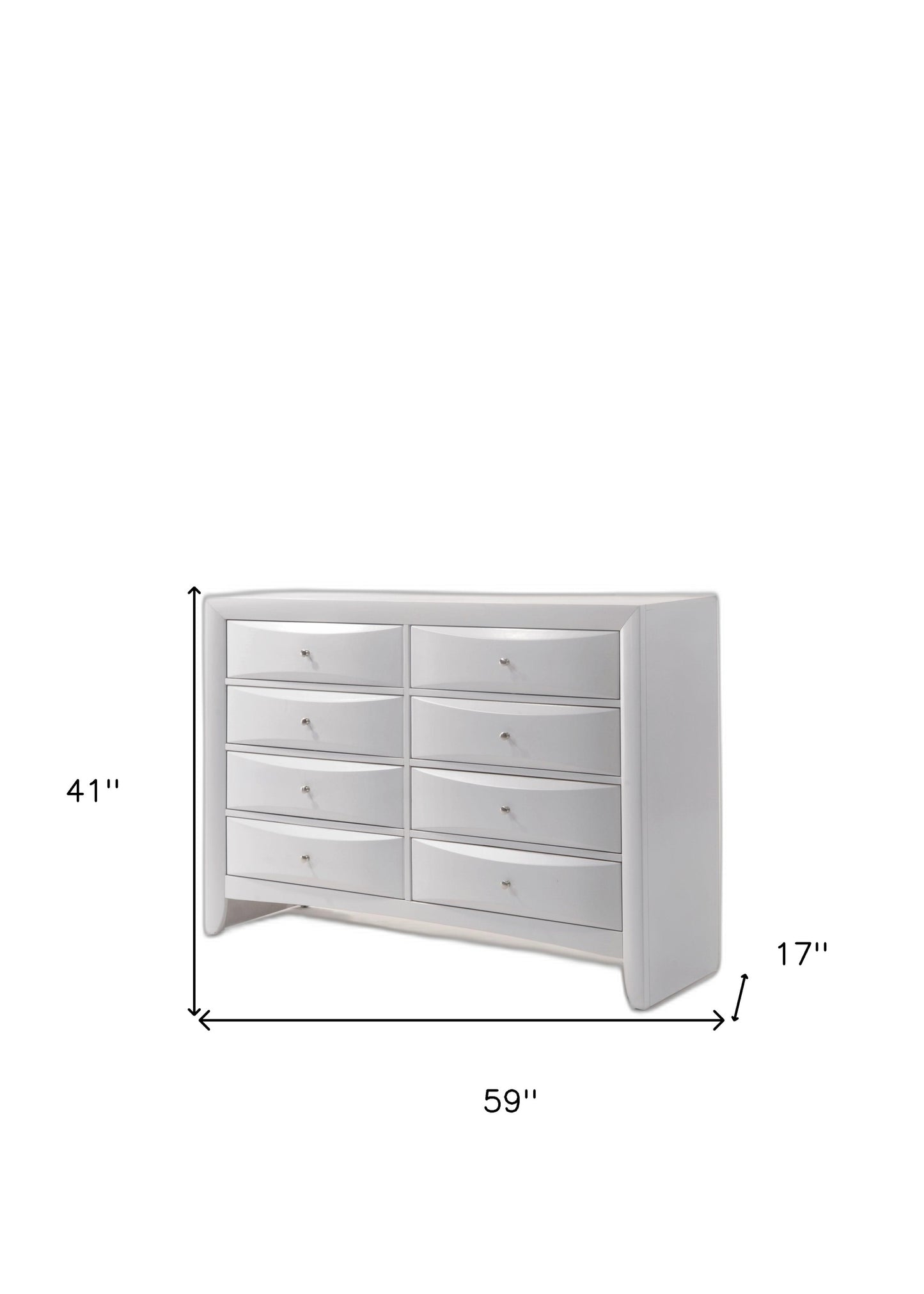 59" White Solid and Manufactured Wood Eight Drawer Double Dresser