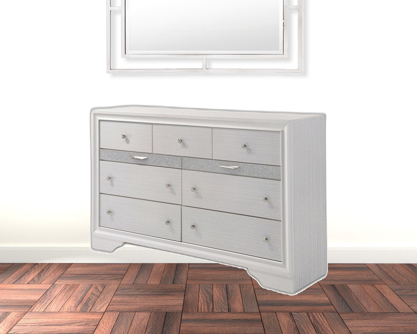 63" White Manufactured Wood Nine Drawer Triple Dresser
