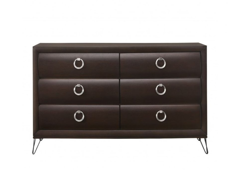 63" Merlot Wood Six Drawer Double Dresser